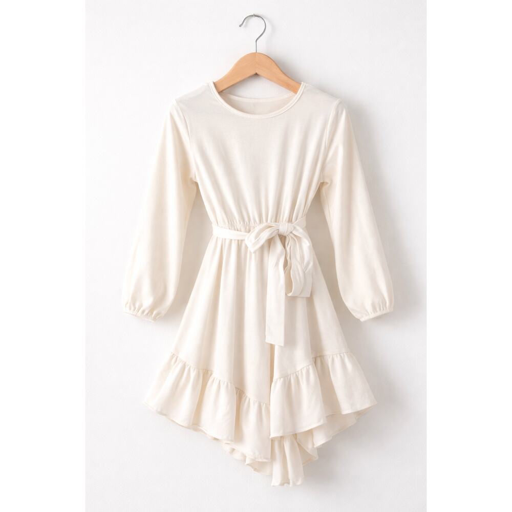 Girls Youth Size 12 White Flowing Long Sleeve Dress | Tie Waist | No Brand